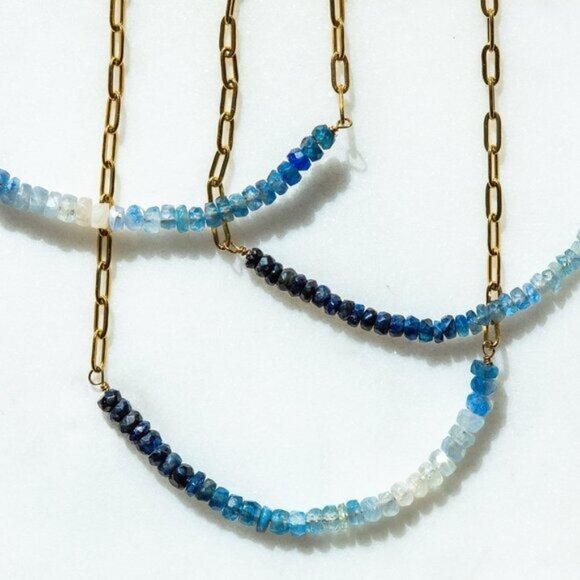 Blue Sapphire Necklace Ombre Sapphire Beaded Necklace Non-tarnish Gold Necklace - Picture 12 of 13